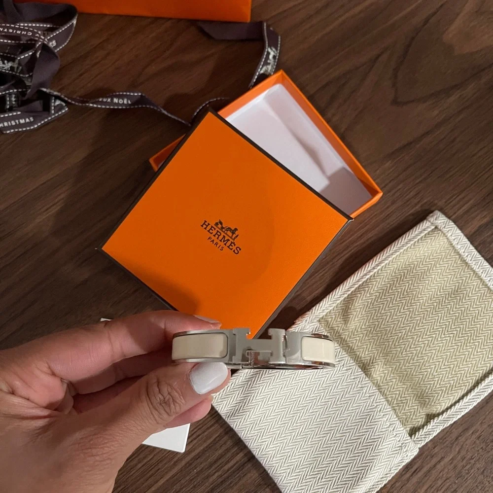 Hermes Clic H Bracelet in Cream & Silver